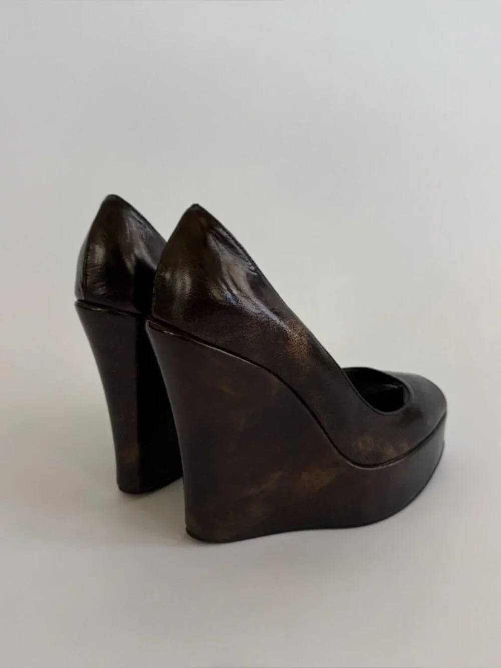 Vintage D&G Metallic Bronze Architectural Wedge Platforms